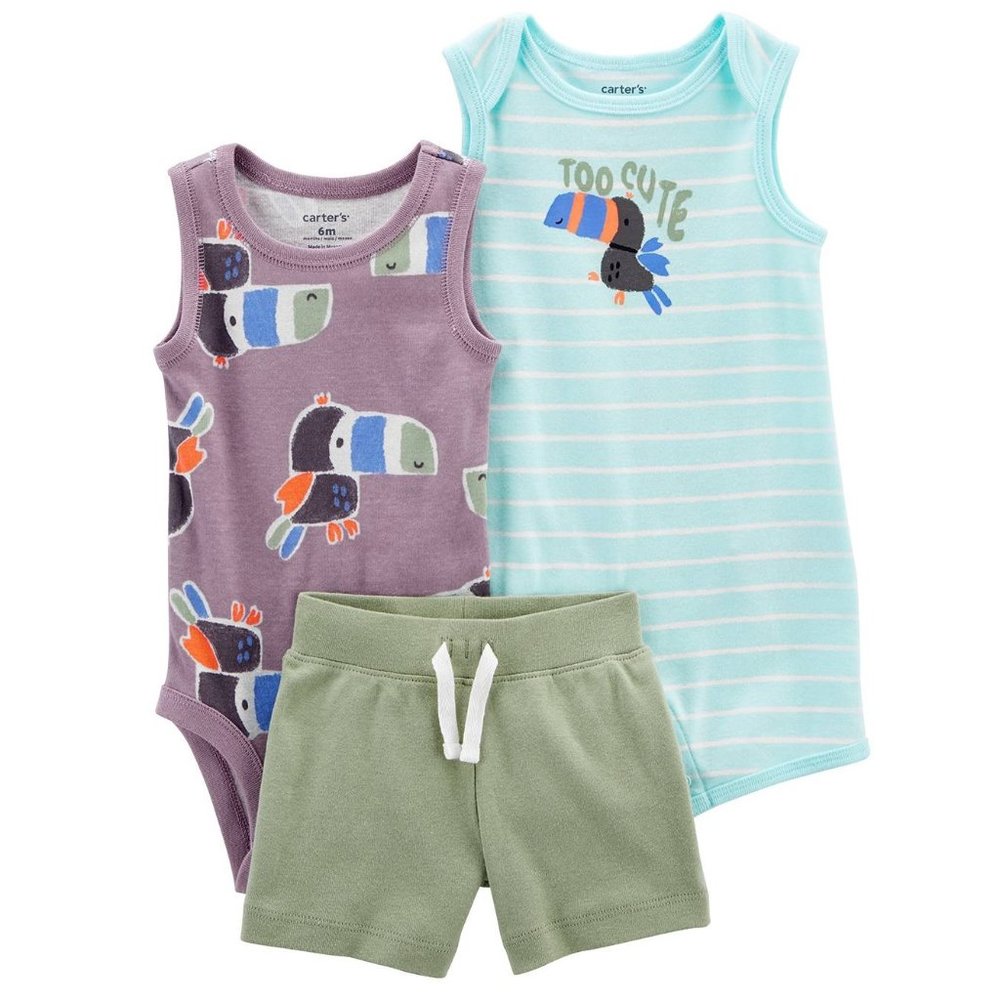 Baby Boys Carter's 3 pc TOUCAN Bodysuit Romper & Short Set Size 6 months NWT